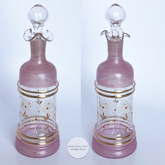 Vintage Barware Set Pink Cordials 6pc Decanter, Stopper and 4 Glasses 50s MCM - Picture 8 of 12